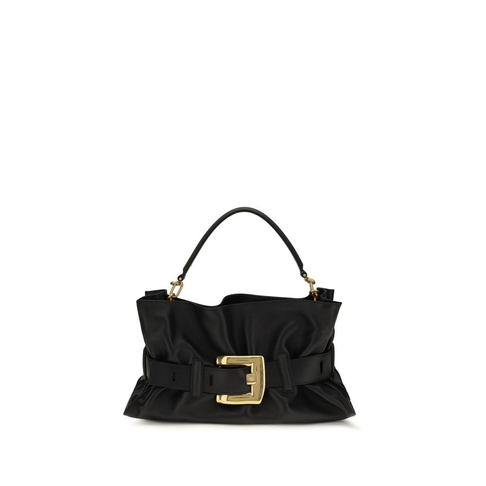 Medium Crossbody Shoulder Bag by Balmain for women in bos taurus calf nappa & suede leather black features a enviable silhouette, showcasing a secure magnetic & buckle, ample cardholder, and enviable crossbody-strap, belt-strap & handle for a enviable finish.