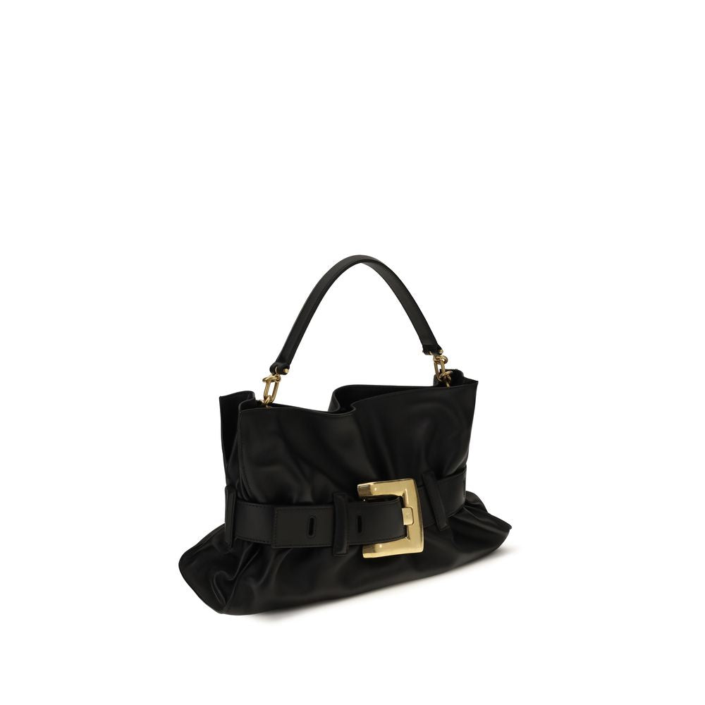 Medium Crossbody Shoulder Bag by Balmain for women in bos taurus calf nappa & suede leather black presents a versatile silhouette, showcasing a secure magnetic & buckle and versatile cardholder with versatile crossbody-strap, belt-strap & handle for a sophisticated look.