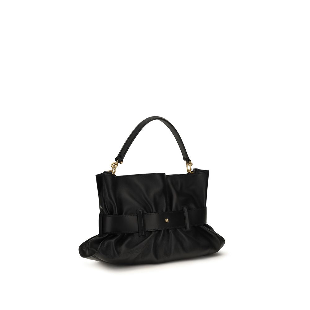 Medium Crossbody Shoulder Bag by Balmain for women in bos taurus calf nappa & suede leather black features an effortlessly chic silhouette with a secure magnetic & buckle, ample cardholder, and versatile crossbody-strap, belt-strap & handle for effortlessly chic everyday luxury.