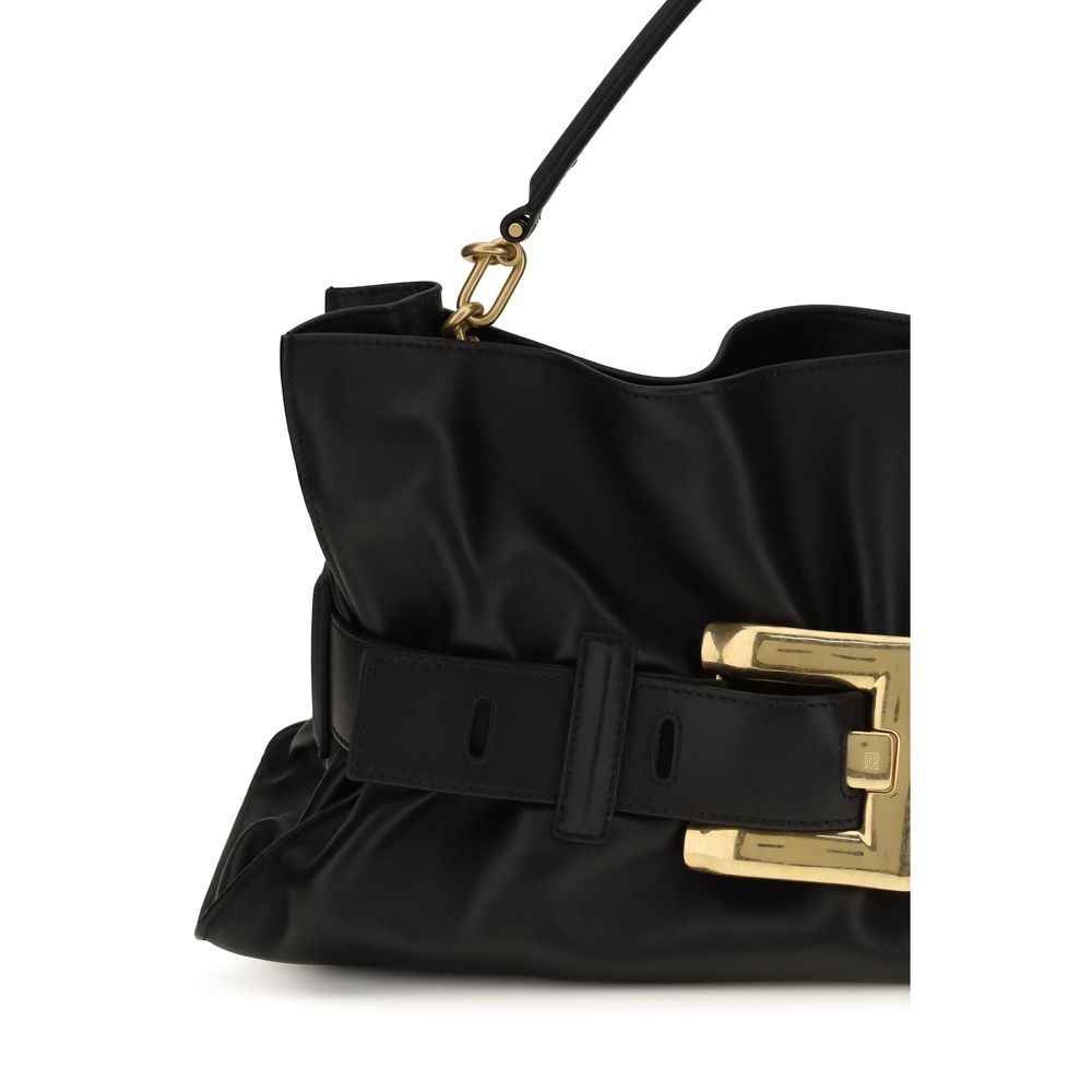 Medium Crossbody Shoulder Bag by Balmain for women in bos taurus calf nappa & suede leather black showcases a enviable silhouette, artfully detailed with a secure magnetic & buckle, organized cardholder, and versatile crossbody-strap, belt-strap & handle for a enviable look.