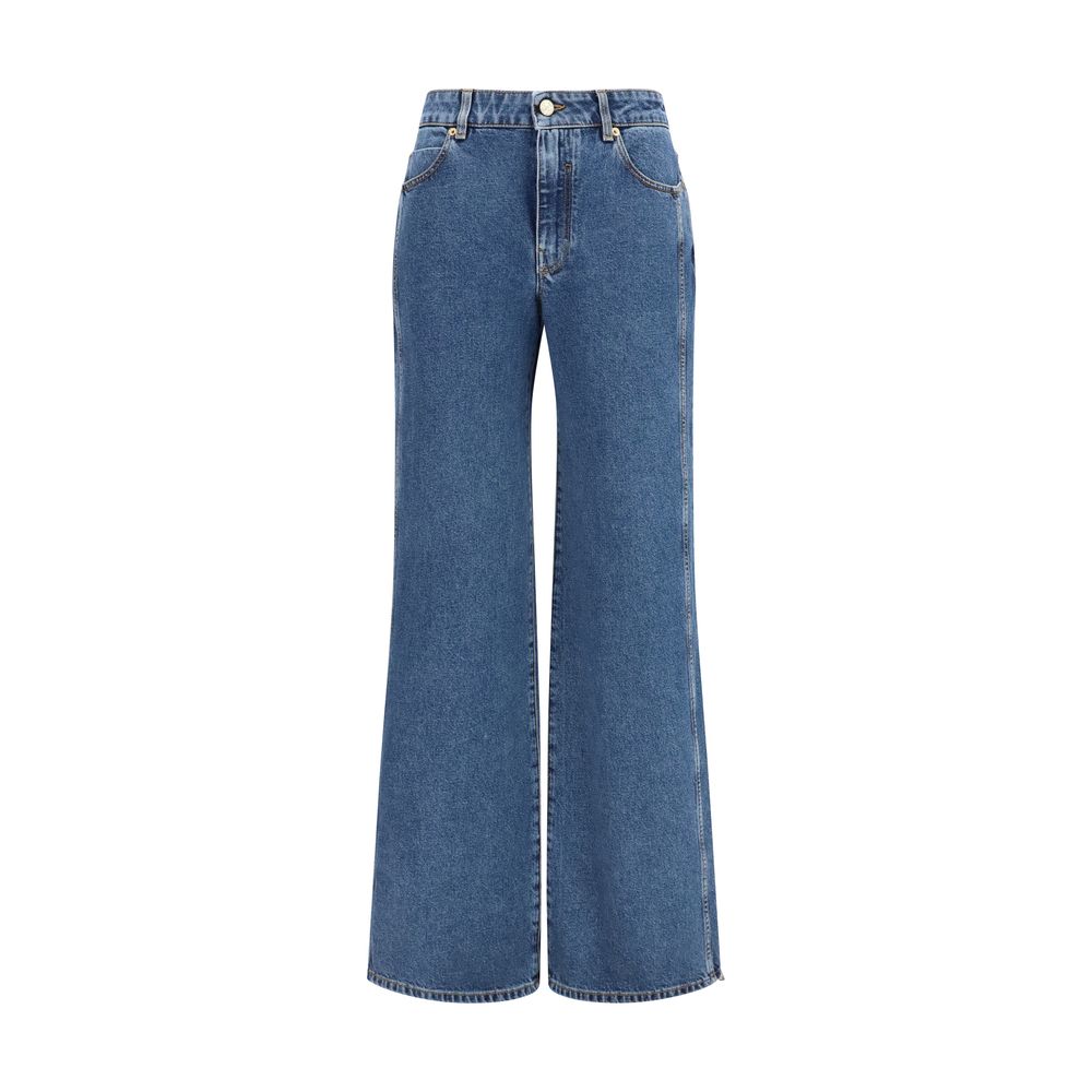 Jeans by Balmain for women in denim cotton blue features an refined tailoring silhouette, showcasing a premium straight, regular-fit & wide with a high rise and long cut for a refined tailoring look.