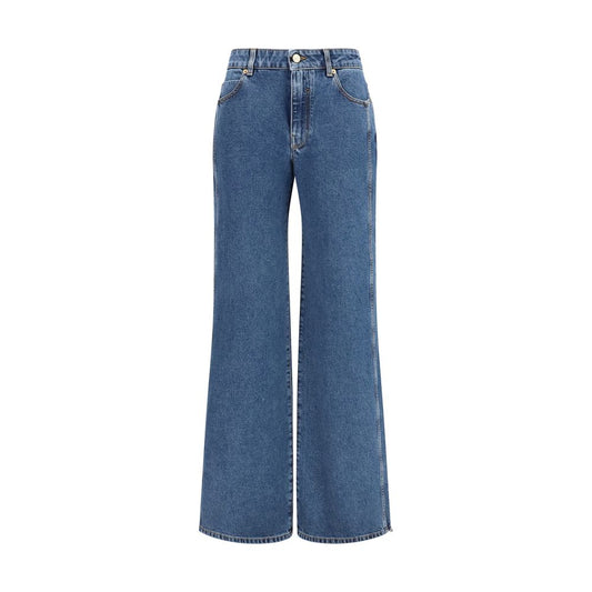 Jeans by Balmain for women in denim cotton blue features an refined tailoring silhouette, showcasing a premium straight, regular-fit & wide with a high rise and long cut for a refined tailoring look.