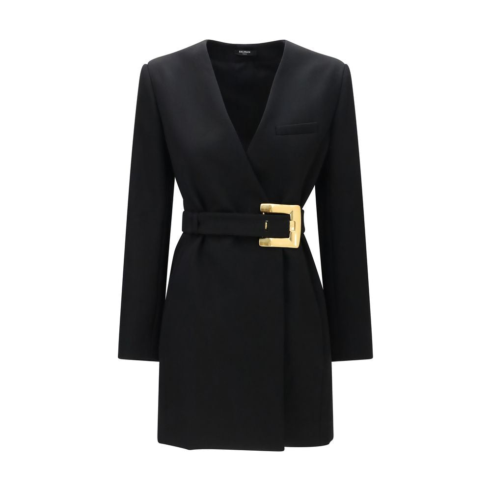 Blazer by Balmain for women in merino wool black & gold showcases a polished silhouette, highlighted by a refined and polished for a sophisticated finish.