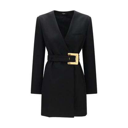 Blazer by Balmain for women in merino wool black & gold showcases a polished silhouette, highlighted by a refined and polished for a sophisticated finish.