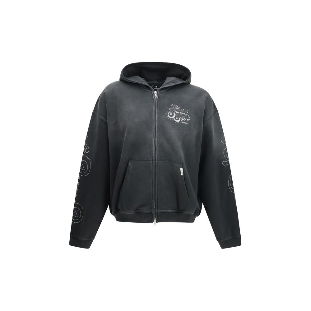Sweatshirt Hoodie by Represent for men in cotton gray & print features an dramatic silhouette, showcasing a sophisticated hooded neckline and dramatic for a refined, modern aesthetic.