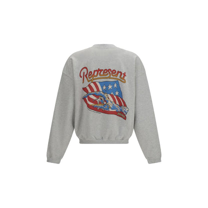 Sweatshirt Hoodie by Represent for men in cotton gray & print features a slouchy chic silhouette, detailed with a slouchy chic and a signature round hooded crew neckline for an elevated aesthetic.