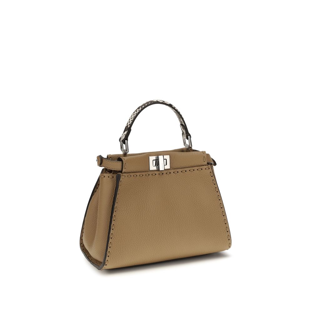 Mini 2-in-1 Shoulder & Crossbody Bag by Fendi for women in bos taurus calfskin leather & palladium beige, natural, palladium, silver & signature presents a versatile silhouette, showcasing a secure zipper and versatile with versatile crossbody-strap, shoulder-strap, handle & adjustable-strap for a sophisticated look.