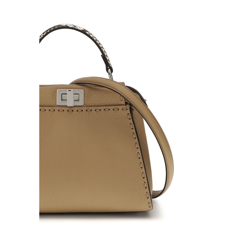 Mini 2-in-1 Shoulder & Crossbody Bag by Fendi for women in bos taurus calfskin leather & palladium beige, natural, palladium, silver & signature showcases a enviable silhouette, artfully detailed with a secure zipper, organized , and versatile crossbody-strap, shoulder-strap, handle & adjustable-strap for a enviable look.