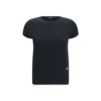 Sweater by Balmain for women in cashmere merino wool & capra leather black & gold showcases a discreet silhouette, finished with a discreet and sleeveless for a discreet look.