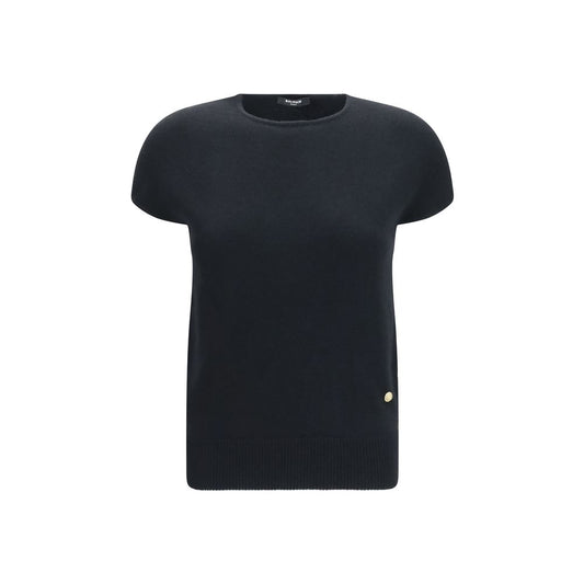 Sweater by Balmain for women in cashmere merino wool & capra leather black & gold showcases a discreet silhouette, finished with a discreet and sleeveless for a discreet look.