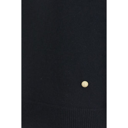 Sweater by Balmain for women in cashmere merino wool & capra leather black & gold features an tactile silhouette, showcasing a sophisticated and tactile for a refined finish.