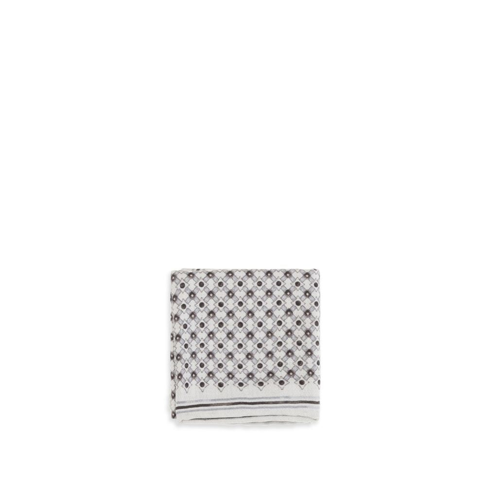 Scarf by Brunello Cucinelli for men in silk gray & patterned presents a cosy silhouette, artfully capturing the sophisticated design and premium aesthetic of the Silk Square Scarf.