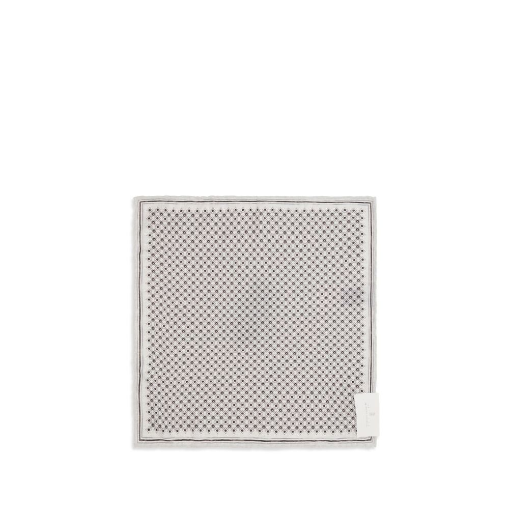 Scarf by Brunello Cucinelli for men in silk gray & patterned showcases a on trend silhouette, artfully capturing the on trend essence of the Silk Square Scarf design with a sophisticated finish.