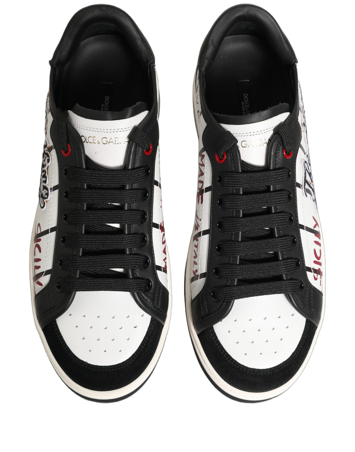 Dolce & Gabbana Men's Low Top Goat & Calf Leather Sneakers - Black White
