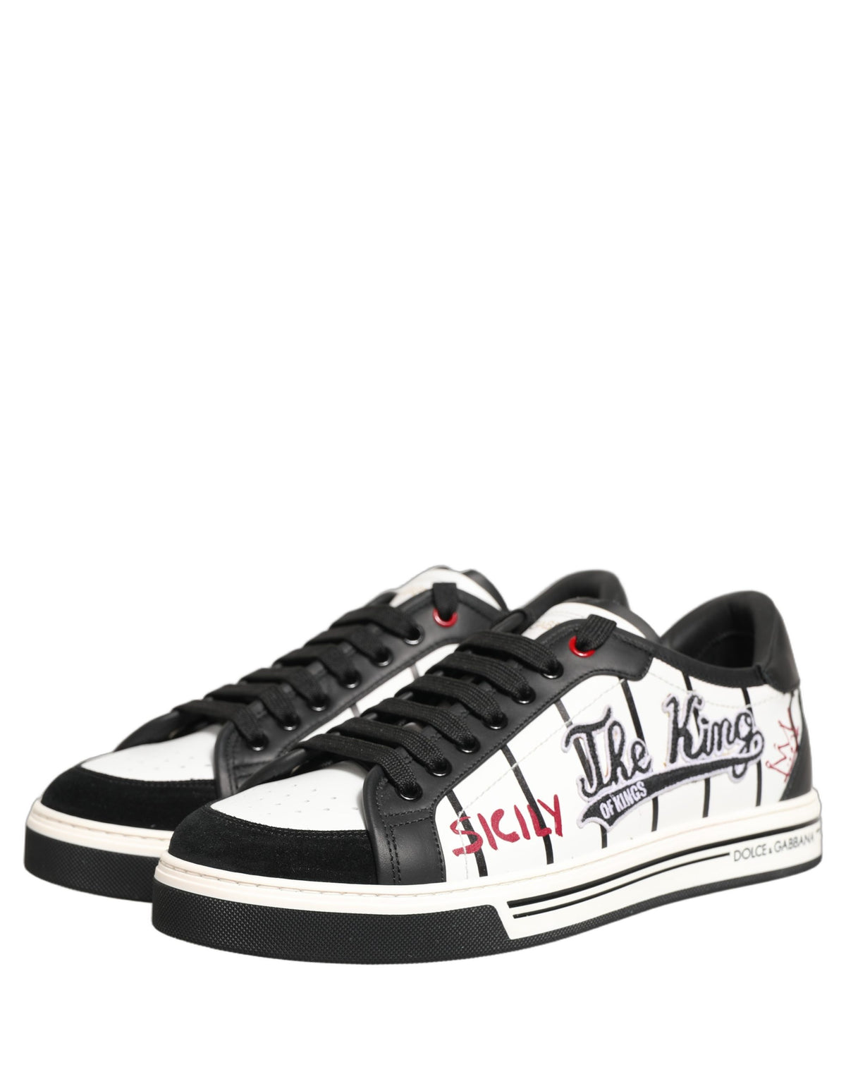 Dolce & Gabbana Men's Low Top Goat & Calf Leather Sneakers - Black White