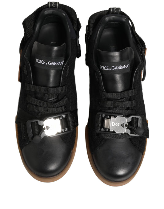 Dolce & Gabbana Black Leather Low Trainers Men Sneakers Shoes