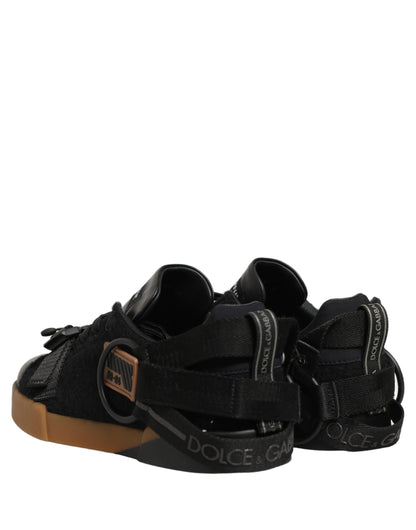 Dolce & Gabbana Black Leather Low Trainers Men Sneakers Shoes