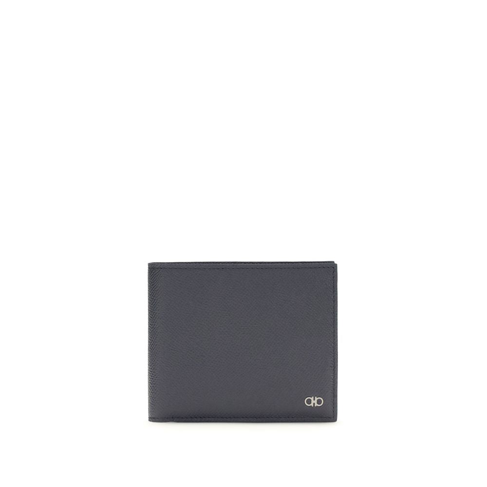 Cardholder Wallet by Ferragamo for men in bos taurus calfskin leather blue, signature & monogram showcases a distinguished silhouette, artfully capturing the essence of the distinguished Gancini Bos Taurus Calfskin Leather Cardholder Wallet design with functional card-organization bifold billfold.