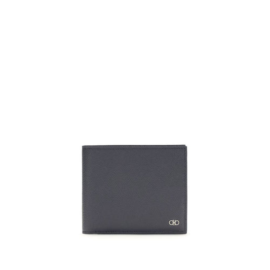Cardholder Wallet by Ferragamo for men in bos taurus calfskin leather blue, signature & monogram showcases a distinguished silhouette, artfully capturing the essence of the distinguished Gancini Bos Taurus Calfskin Leather Cardholder Wallet design with functional card-organization bifold billfold.