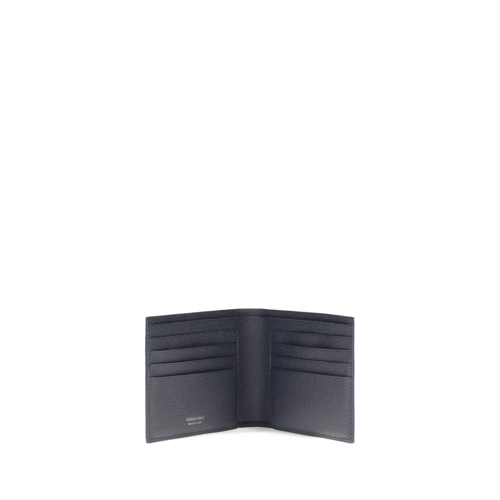 Cardholder Wallet by Ferragamo for men in bos taurus calfskin leather blue, signature & monogram presents a streamlined silhouette, showcasing the sophisticated design of the Gancini Bos Taurus Calfskin Leather Cardholder Wallet collection with functional card-organization bifold billfold.