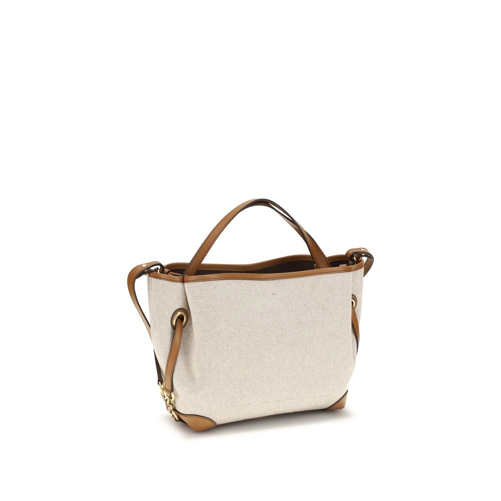 Shoulder Bag by Chloé for women in modal & cotton beige & jacquard presents a versatile silhouette, showcasing a secure magnetic & button and versatile with versatile shoulder-strap, handle & adjustable-strap for a sophisticated look.
