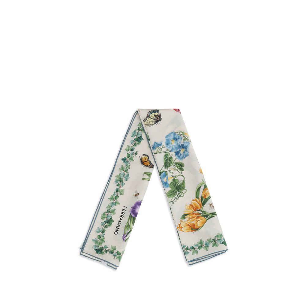 Scarf by Ferragamo for women in silk multicolor & print showcases a on trend silhouette, artfully capturing the on trend essence of the Ivy Silk Scarf design with a sophisticated finish.