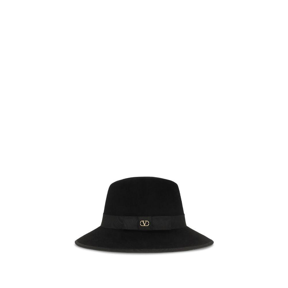 Fedora by Valentino Garavani for women in cotton velvet black & signature features a timeless silhouette, showcasing the timeless design of the Fedora Ribbon V Logo Cotton Velvet collection with a truly timeless finish.