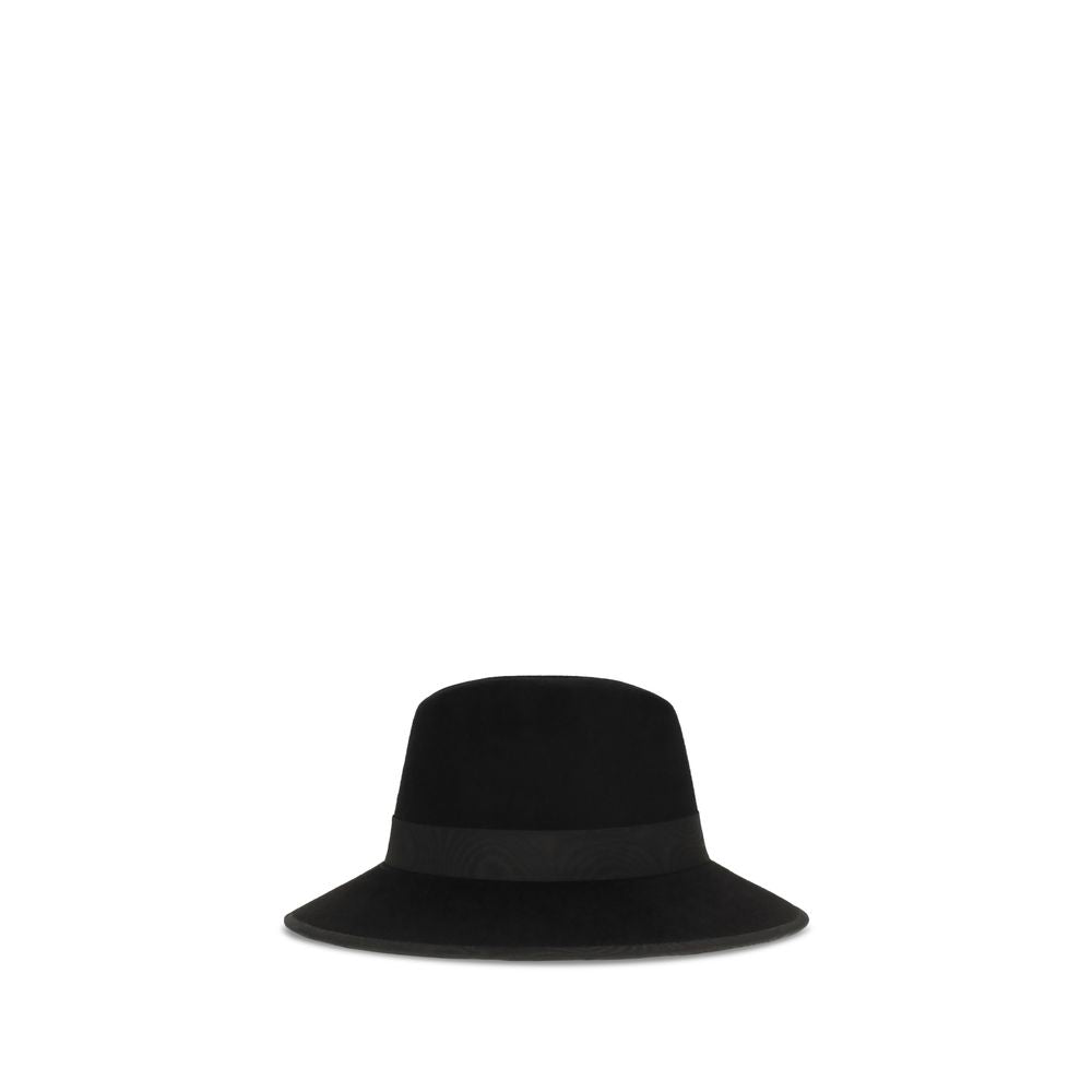 Fedora by Valentino Garavani for women in cotton velvet black & signature presents a ethereal silhouette, showcasing the ethereal craftsmanship and ethereal aesthetic of the Fedora Ribbon V Logo Cotton Velvet collection.
