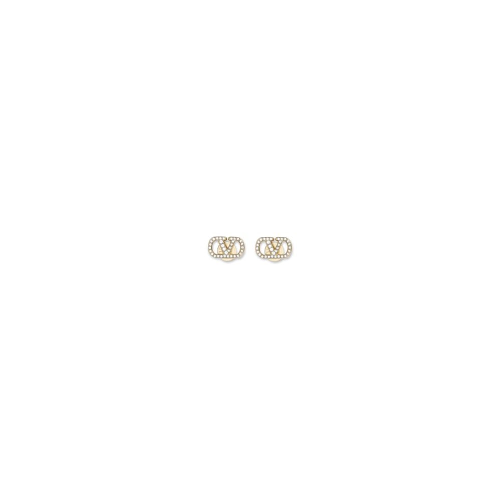 Earrings by Valentino Garavani for women in bos taurus calfskin crocodile nappa leather gold & signature features an ornate stud from the V Logo Women's Stud Gold Brass Earrings collection, showcasing a ornate finish that embodies sophisticated luxury.