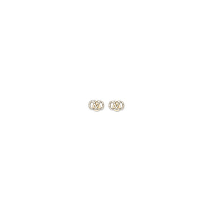 Earrings by Valentino Garavani for women in bos taurus calfskin crocodile nappa leather gold & signature features an ornate stud from the V Logo Women's Stud Gold Brass Earrings collection, showcasing a ornate finish that embodies sophisticated luxury.