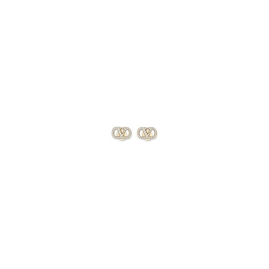 Earrings by Valentino Garavani for women in bos taurus calfskin crocodile nappa leather gold & signature features an ornate stud from the V Logo Women's Stud Gold Brass Earrings collection, showcasing a ornate finish that embodies sophisticated luxury.