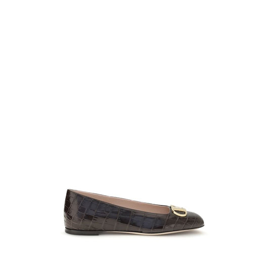 Ballet Flat Shoes by Valentino Garavani for women in bos taurus calfskin crocodile nappa leather brown & signature showcases a resplendent V Logo Women's Bos Taurus Calfskin Crocodile Nappa Leather Ballet Flat Shoes aesthetic with a and .