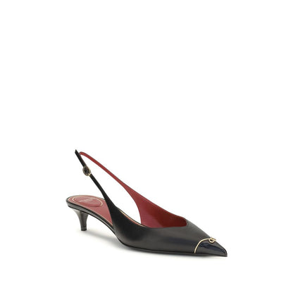 Mid-Heel Kitten Slingback Pumps Heels by Valentino Garavani for women in bos taurus calf leather and black, gold & signature showcases a effortlessly elegant silhouette as V Logo Women's Bos Taurus Calf Leather Mid-Heel Kitten Slingback Pumps Heels, featuring a effortlessly elegant mid-heel kitten-heel and a effortlessly elegant pointed toe style for an elegant look.