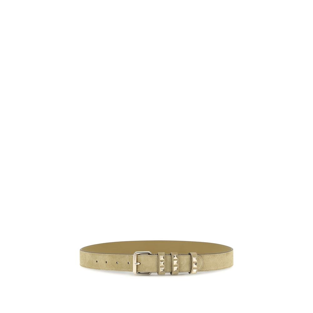 Belt by Valentino Garavani for women in suede leather beige & gold features an distinguished design, perfectly showcasing the sophisticated craftsmanship of this distinguished Rockstud Suede Leather Belt.
