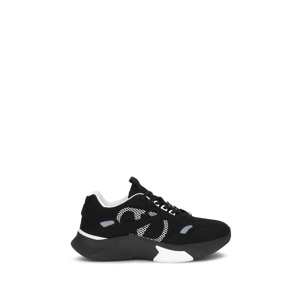 Athletic Sneakers by Valentino Garavani for men in suede leather black, gold, signature-print & print features an exquisite silhouette, showcasing the premium low-top style of the V Logo Men's Low Top Suede Leather Athletic Sneakers with an exquisite finish.