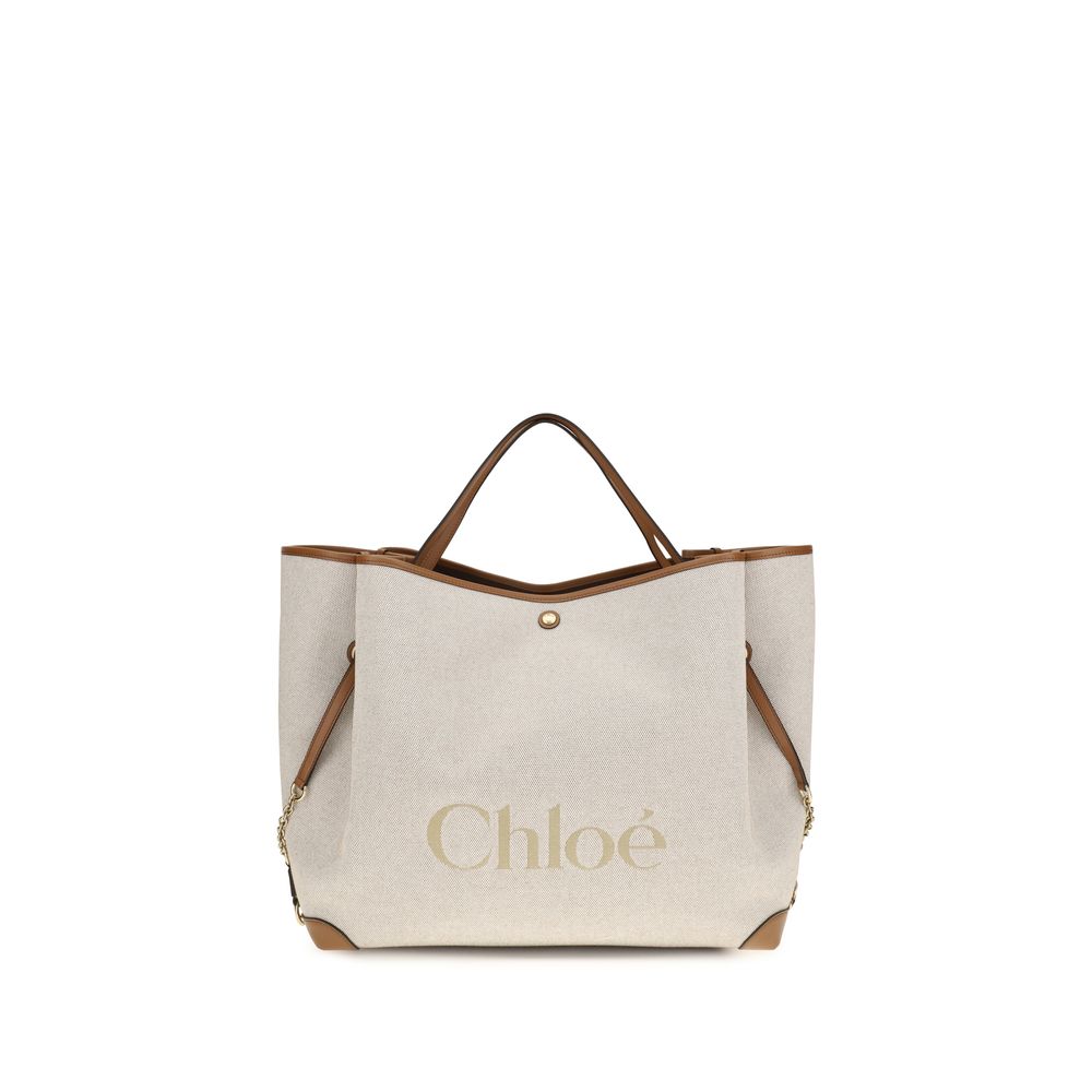 Large Shoulder Tote Bag by Chloé for women in cotton canvas beige & jacquard showcases a enviable silhouette, artfully detailed with a secure , organized , and versatile handle for a enviable look.