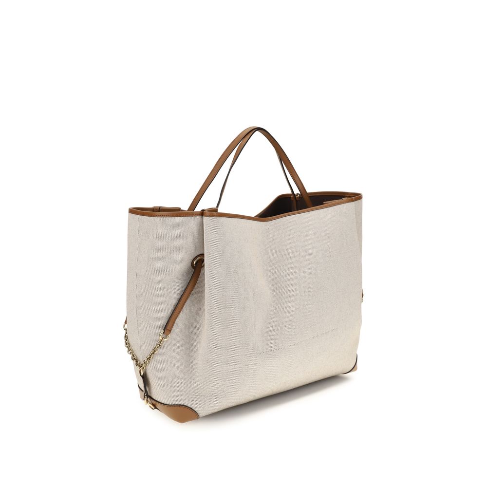 Large Shoulder Tote Bag by Chloé for women in cotton canvas beige & jacquard features an effortlessly chic silhouette with a secure , ample , and versatile handle for effortlessly chic everyday luxury.