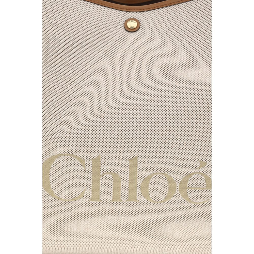 Large Shoulder Tote Bag by Chloé for women in cotton canvas beige & jacquard features a effortless chic silhouette with a secure , ample , and versatile handle for a effortless chic finish.