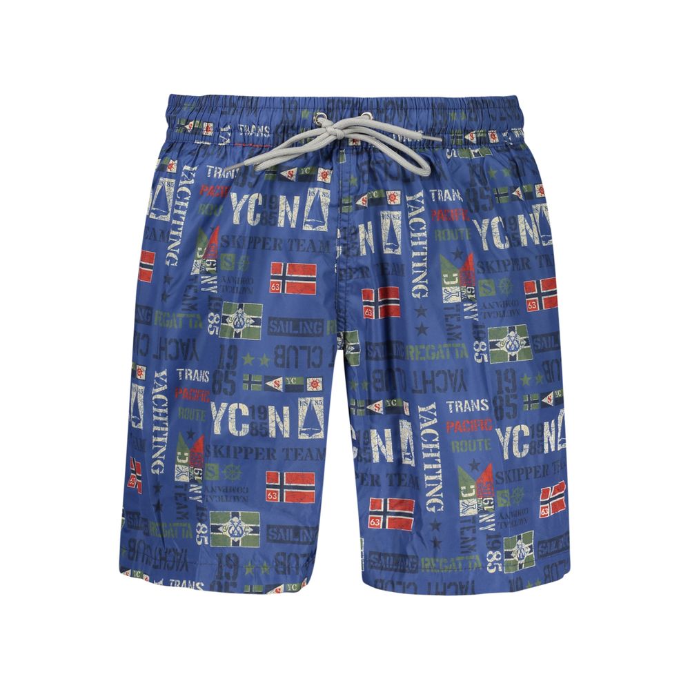 Swim Shorts by Norway 1963 for men in polyester blue, sand & print showcases a sculptural silhouette, expertly capturing the sophisticated essence of the sculptural Waves Men's Polyester Swim Shorts design for a premium poolside look.