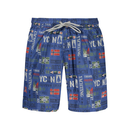 Swim Shorts by Norway 1963 for men in polyester blue, sand & print showcases a sculptural silhouette, expertly capturing the sophisticated essence of the sculptural Waves Men's Polyester Swim Shorts design for a premium poolside look.