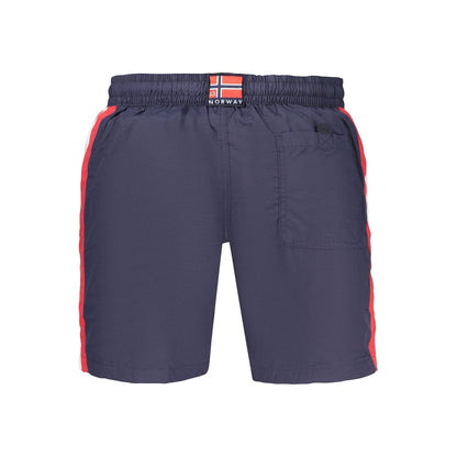 Swim Shorts by Norway 1963 for men in polyamide blue, red, white, signature & print presents a sculptural silhouette, showcasing the sculptural Men's Polyamide Swim Shorts design with a refined cut for a premium, sophisticated look.
