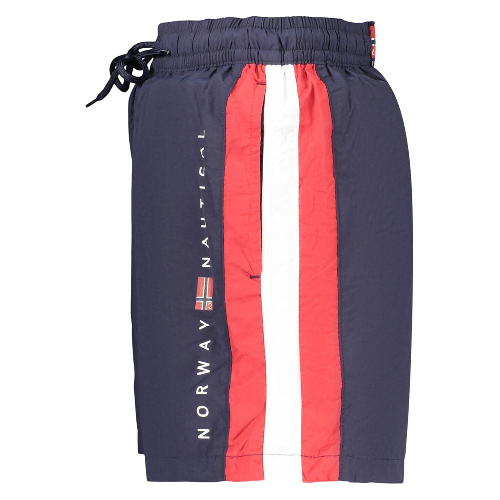 Swim Shorts by Norway 1963 for men in polyamide blue, red, white, signature & print presents a beach chic silhouette from the Men's Polyamide Swim Shorts collection, showcasing a beach chic cut for a refined poolside look.