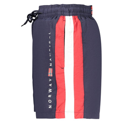 Swim Shorts by Norway 1963 for men in polyamide blue, red, white, signature & print presents a beach chic silhouette from the Men's Polyamide Swim Shorts collection, showcasing a beach chic cut for a refined poolside look.