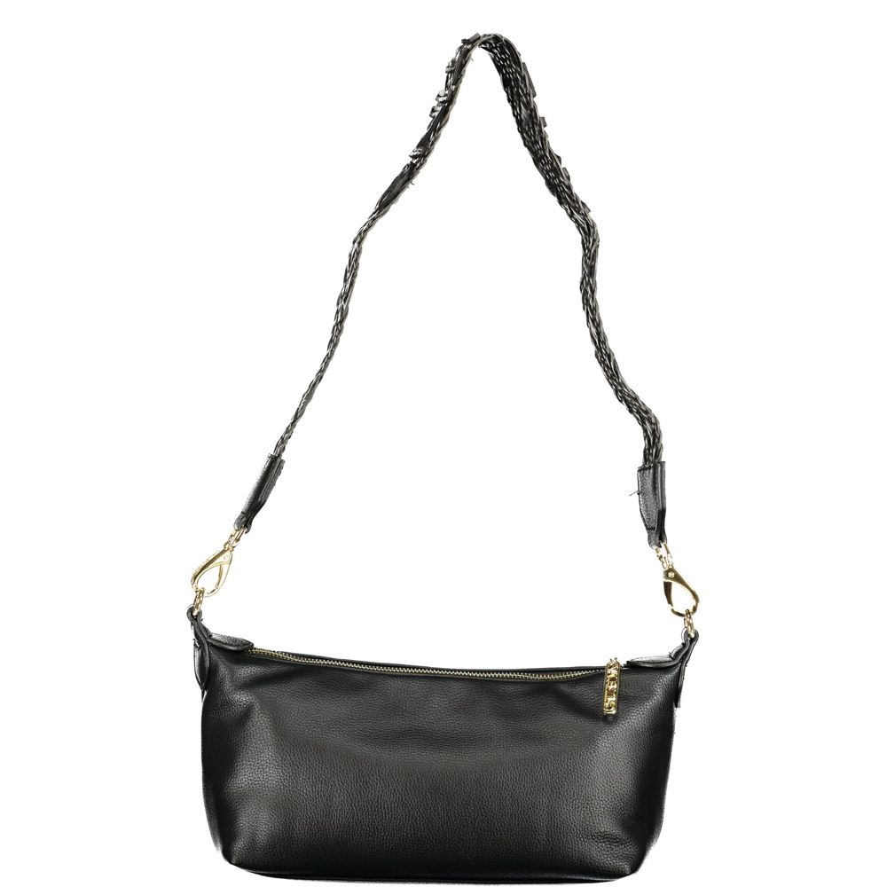 Handbag by Mario Valentino for women in polyurethane black & signature presents a ornamental silhouette, showcasing a secure zipper, ample external-pockets & internal-pockets, and versatile adjustable-strap & handle for a ornamental finish.