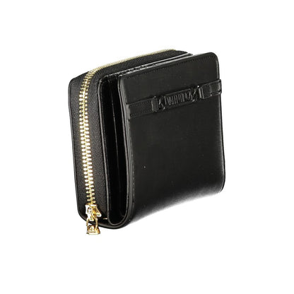 Cardholder Wallet by Mario Valentino for women in polyurethane black presents a streamlined silhouette, showcasing the sophisticated design of the Polyurethane Cardholder Wallet collection with functional card-organization coin-purse.