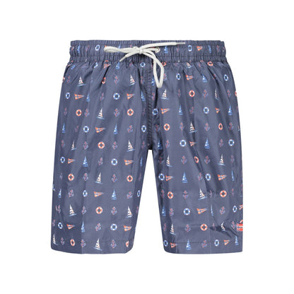 Swim Shorts by Norway 1963 for men in polyester blue & print features an dramatic silhouette that defines the luxurious aesthetic and refined cut of the Men's Polyester Swim Shorts.