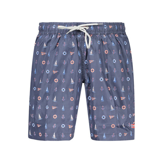 Swim Shorts by Norway 1963 for men in polyester blue & print features an dramatic silhouette that defines the luxurious aesthetic and refined cut of the Men's Polyester Swim Shorts.