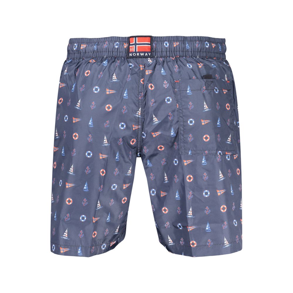 Swim Shorts by Norway 1963 for men in polyester and blue & print showcases a sinuous silhouette, expertly cut for a sinuous fit as part of the Men's Polyester Swim Shorts collection.