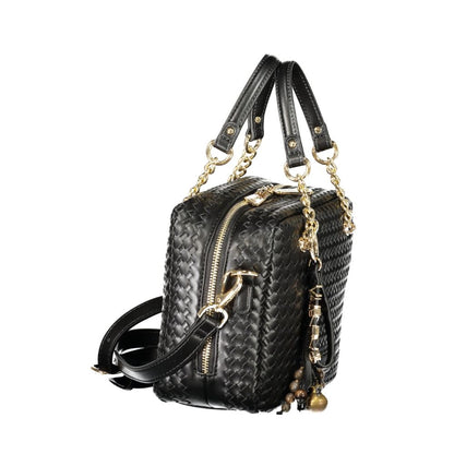 Handbag by Mario Valentino for women in polyurethane cotton black & signature features a ornamental silhouette, showcasing a secure zipper, ample internal-pockets, and ornamental shoulder-strap, adjustable-strap & handle for a sophisticated look.