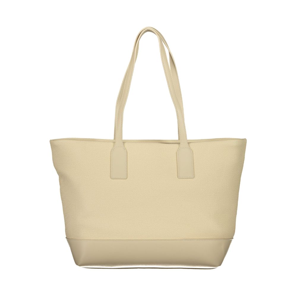 Shoulder Handbag by Mario Valentino for women in polyurethane beige & signature features a signature silhouette, showcasing a secure zipper and signature document-holder & internal-pockets with versatile shoulder-strap & handle for a sophisticated look.
